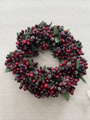 Vintage Crate and Barrel Candle Wreath Ring Red Sugared Holly Berry