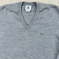 Vintage Lacoste Sweater Mens 6 XL Gray Pure Wool V Neck Oxford Pullover