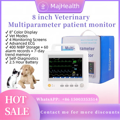 8 inch Veterinary  Multiparameter patient monitor with SPO2 TEMP ECG NIBP
