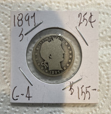 1897-S Barber Quarter Dollar 25C Circulated Coin Uncertified US 25 Cent