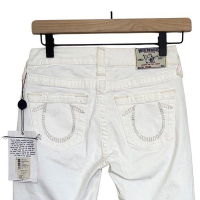 NWT TRUE RELIGION White Denim Jeans Swarovski Crystal Embellish 2003 $304 SZ 26