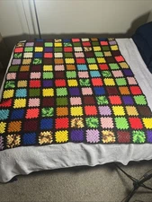 Handmade Crochet Granny Square Multicolored Lap Blanket Throw Afghan 60”x52”