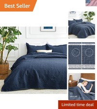 Love's Cabin King Size Quilt Set in Navy Blue - Modern Coin Pattern Elegance