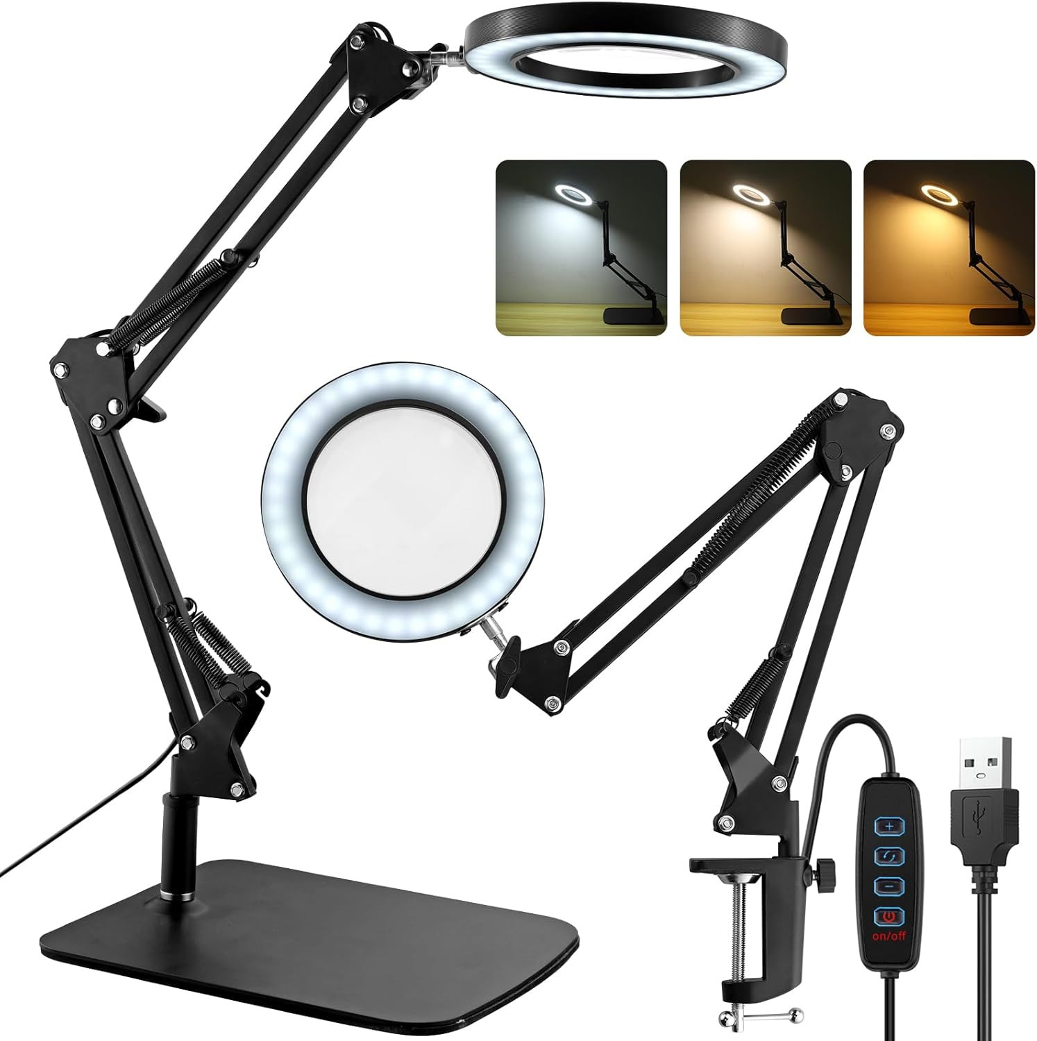2 in 1 Lampada Con Lente D'Ingrandimento - 8X Lampada Da Scrivania Con Braccio O