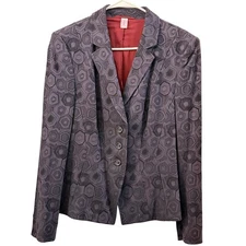 BASLER Geometric Print Navy Blazer Jacket Burgundy Lined Button Front 40/US10