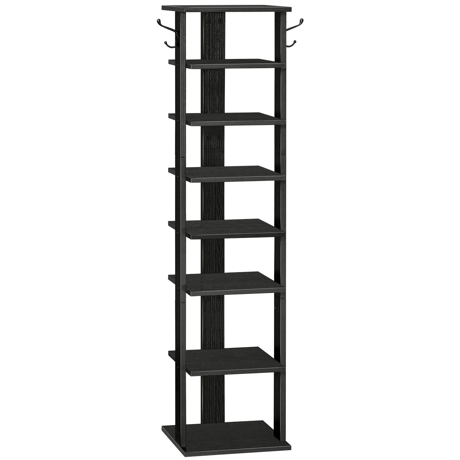 8-Tier Wooden Vertical Shoe Rack with Hooks for Space-Saving Storage