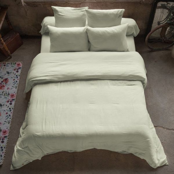 Housse de couette 240x260 cm en gaze de coton vert d'eau parure de lit double adulte