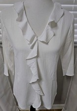 White Ruffle Blouse With Cut In Sleeve Versatile Sz S