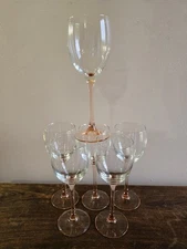 Set Of 6 VTG Luminarc France Rose Pink 6oz Stemmed Wine/Goblet Glasses Barware 