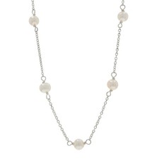 Sterling Silver Freshwater Pearl Station Necklace - 925 Cable Chain Adjustable