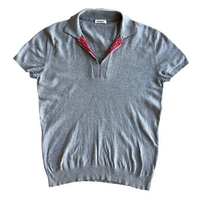Bikkembergs Grey Short Sleeve Knit Polo Shirt Red Logo Accents Designer M
