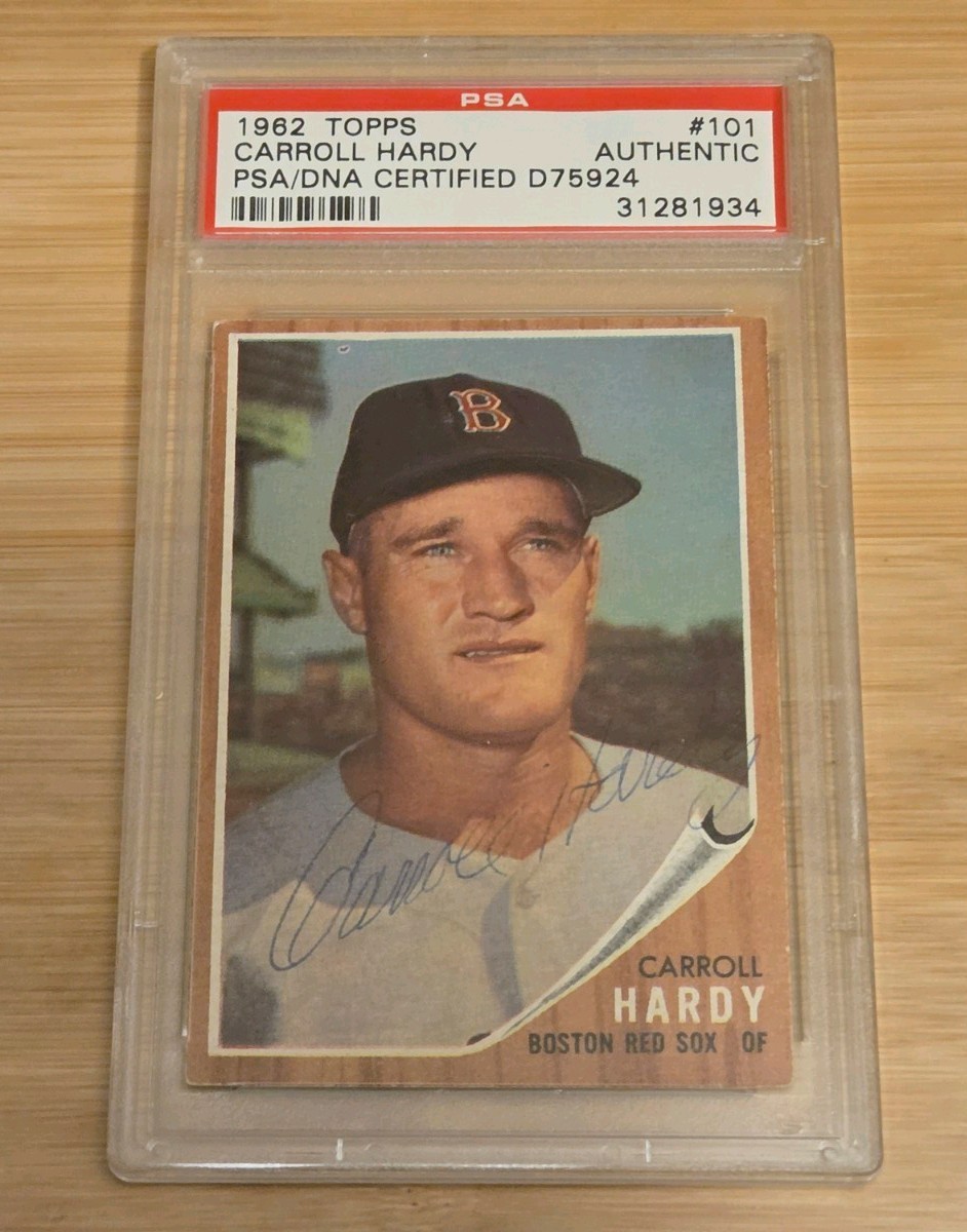 VINTAGE BASEBALL CARD TOPPS 1962 CAROLL HARDY BOSTON RED SOX PSA Autograph view 2
