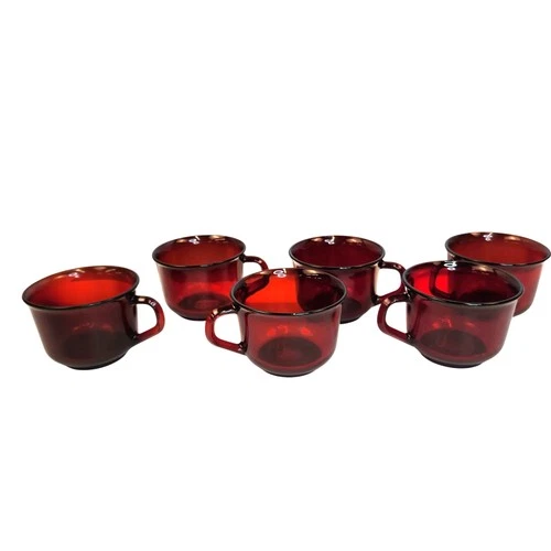 Arcopal France Ruby Red Glass Coffee Cups Set Of 2 Vintage Durable And Elegant D