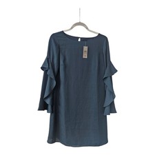 Ann Taylor NWT Dress Womans 2 Petite Green Cascading Ruffle Sleeves Boat Neck