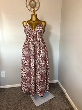 Abercrombie & Fitch Burgundy Ivory Floral V-Neck Adjustable Maxi Dress XL