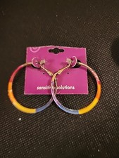 Rainbow Hoop Earrings With Gold Tone