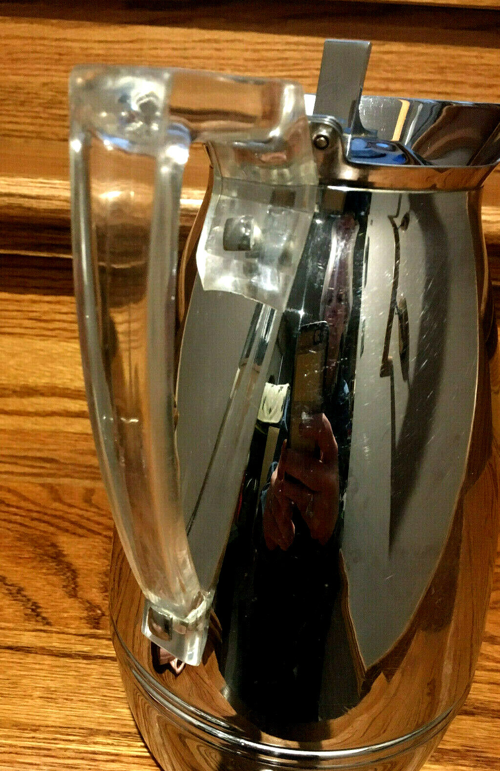 RARE! VINTAGE STAINLESS THERMOS MCM CARAFE 2585 LUCITE HANDLE CHROME 5