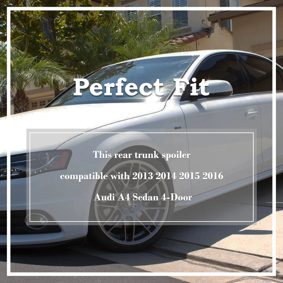 For 2013-2016 Audi A4 B8.5 Sedan Rear Truck Spoiler Wing M4 Style Glossy Black Foto 3 de 4