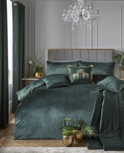 Luxus Samt Bettbezug Laurence Llewelyn Bowen Quilt Bettwäsche Set doppelt grün - Bild 1 von 9