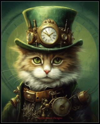 Steampunk Kitty 4 - Counted Cross Stitch Patterns - Color & BW Symbols Charts