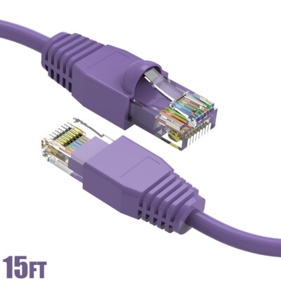 15FT Cat6A RJ45 Ethernet LAN Network Cable UTP Copper Wire Gold 24AWG Purple