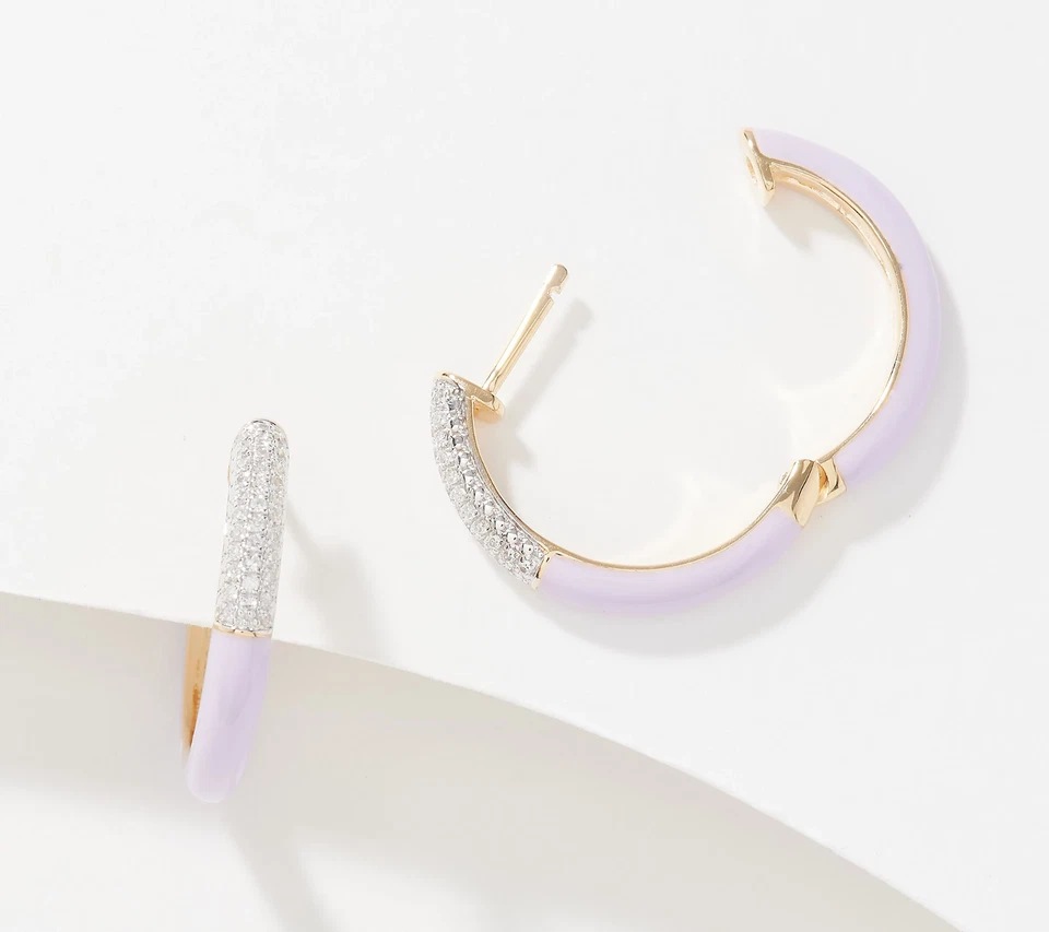 Affinity Sterling Silver Enamel 0.15cttw Diamond Hoop Earrings, Lavender QVC - Image 3 of 4