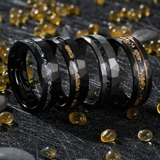 ATOP 8mm Meteorite Black Sliver Gold Tungsten Ring Line Men Wedding Band
