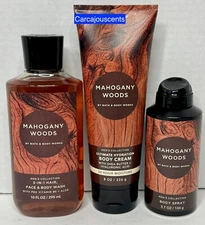 Bath & Body Works Mahogany Woods Men Body Wash Body Cream & Body Spray Gift Set
