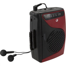 GPX Cassette Player with AM/FM Radio, CAS337B, Black/Red