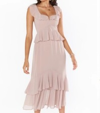 Show Me Your Mumu Womens Soft Beige Ruffled Sleeveless Dress S