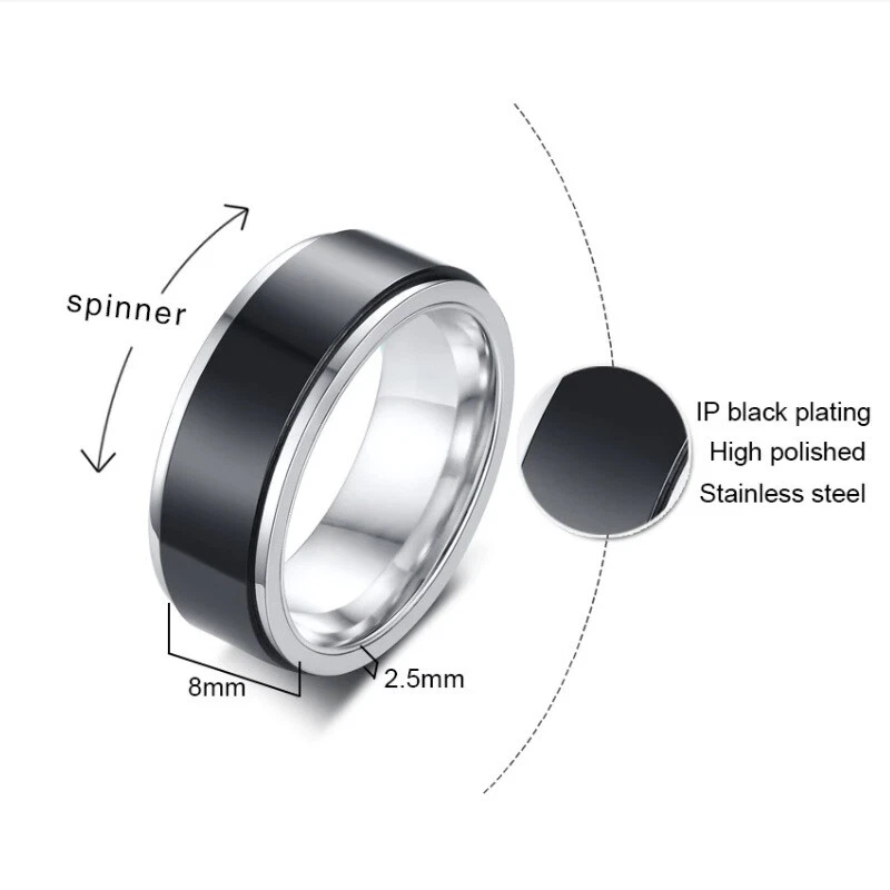 Anxiety Spinner Ring Mens Fidget Rotating Rings Classic Stainless Steel Women - image 3 of 4