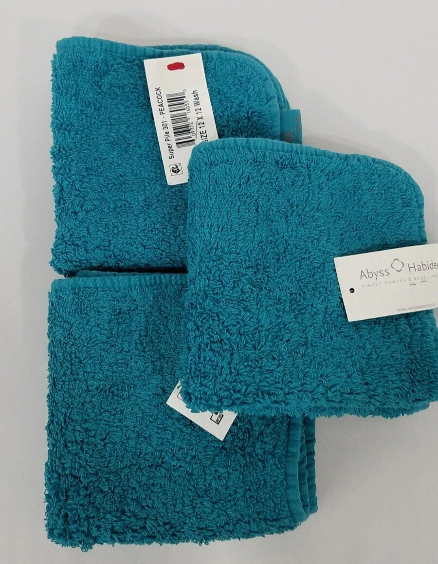 Abyss Super Line TOWEL 3 WASHCLOTHS PEACOCK BLUE GREEN EGYPTIAN