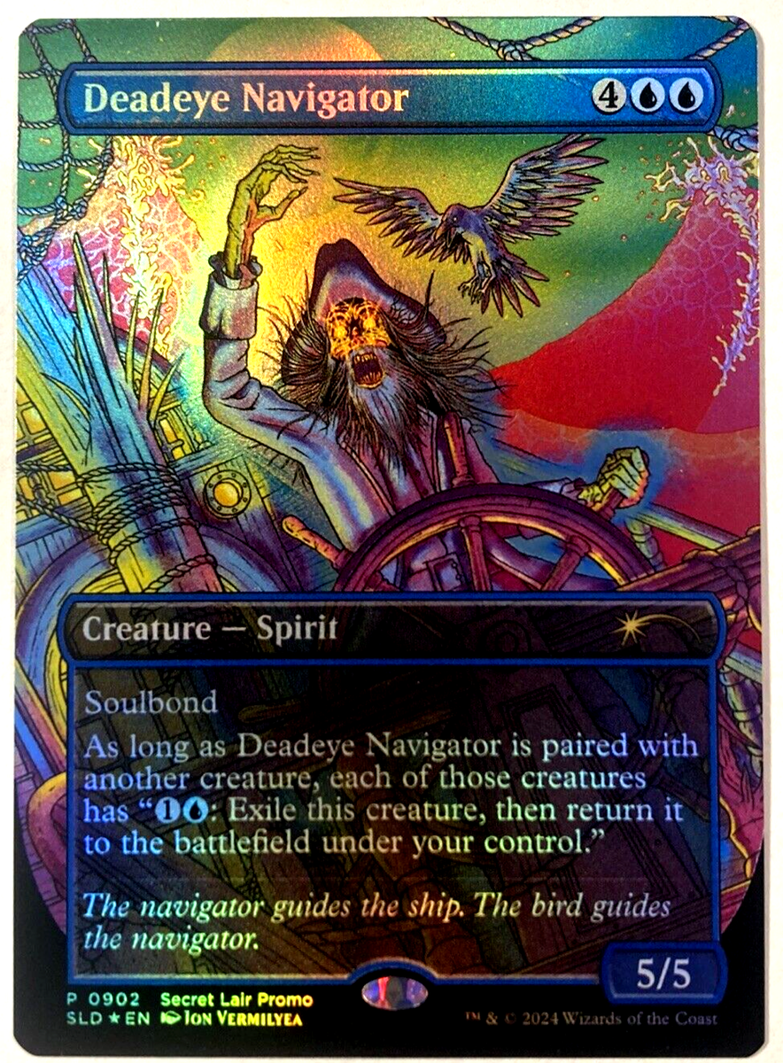 deadeye promo card mtg Navigator Rainbow Foil Edition (Our Boss Is On Vaca Behold Games They remain paired for as long as you control both of them.) Innistrad Remastered (INR) #492 Illustrated by Lie Setiawan Magic MTG Deadeye Navigator RAINBOW FOIL