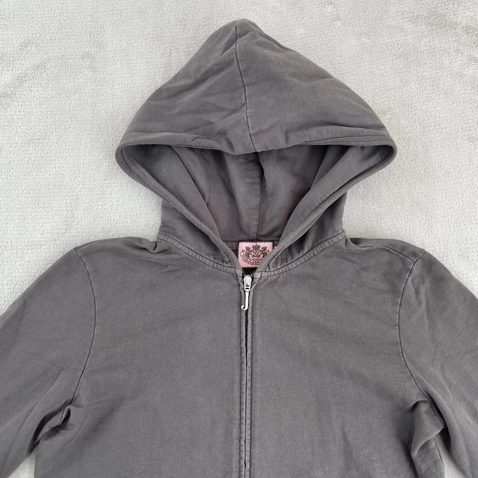 Moletom com capuz vintage Juicy Couture feminino grande cinza francês terry costas logotipo manga longa - Imagem 3 de 4