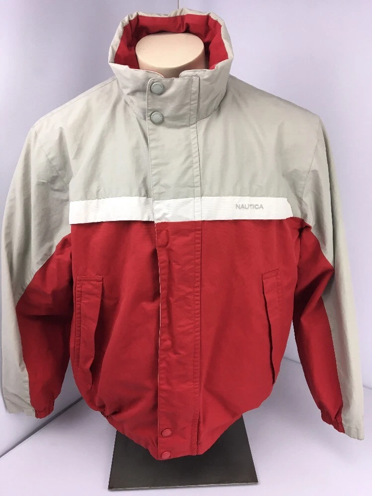 Nautica Jacket Vintage Reversible Bomber Men L Large Color Block Red Beige Blue