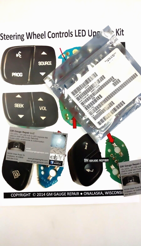 GM Steering Wheel Controls Switches Bulb to Blue LED Upgrade Kit Easy