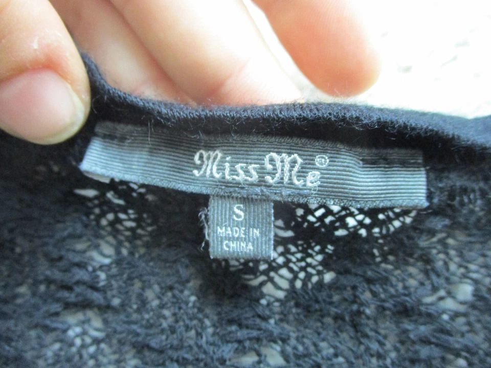 Miss Me Shirt Small Adult Black Long Sleeve Boat Neck Stretch Modern Fit Womens - Image 3 of 4