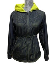 Asics Jacket Coat Hoodie Activewear Black Hooded Jacket Mesh Full Zip Up Sz S