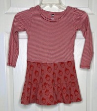 Girl TEA Red White Striped Strawberry Print Pocket L/s Play Dress Sz 5 Cotton