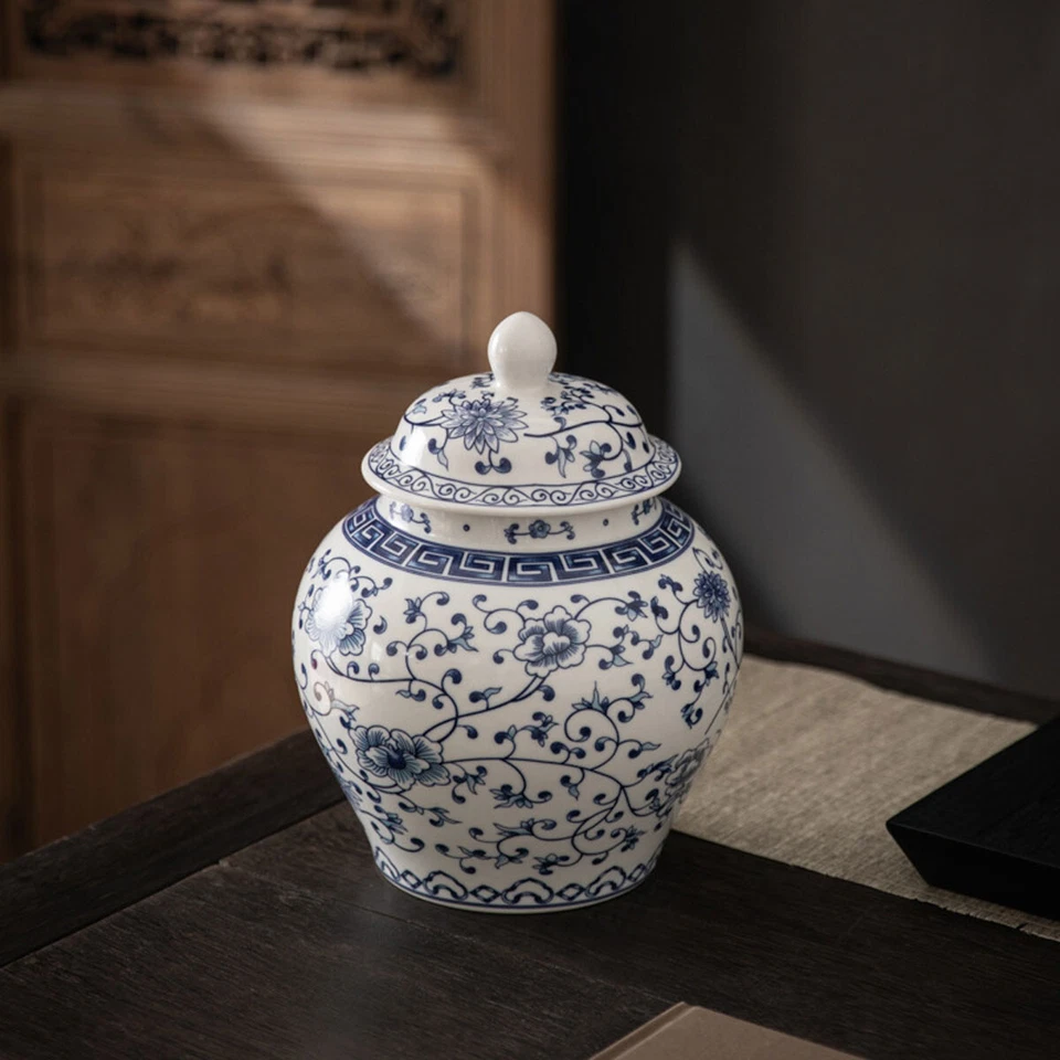 Chinesische Vase Porzellan, Vase im Ming-Stil, Vase mit Deckel 21 cm, blau-weiß - Bild 4 von 4