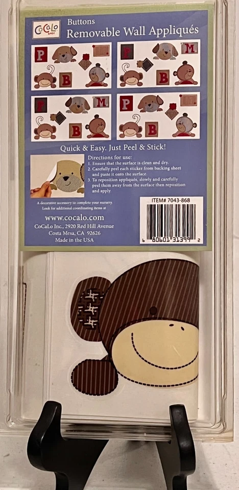 Nuevos apliques de pared Cocalo BOTONES para oso, mono, cachorro perro ~ extraíbles y reutilizables Foto 4 de 4