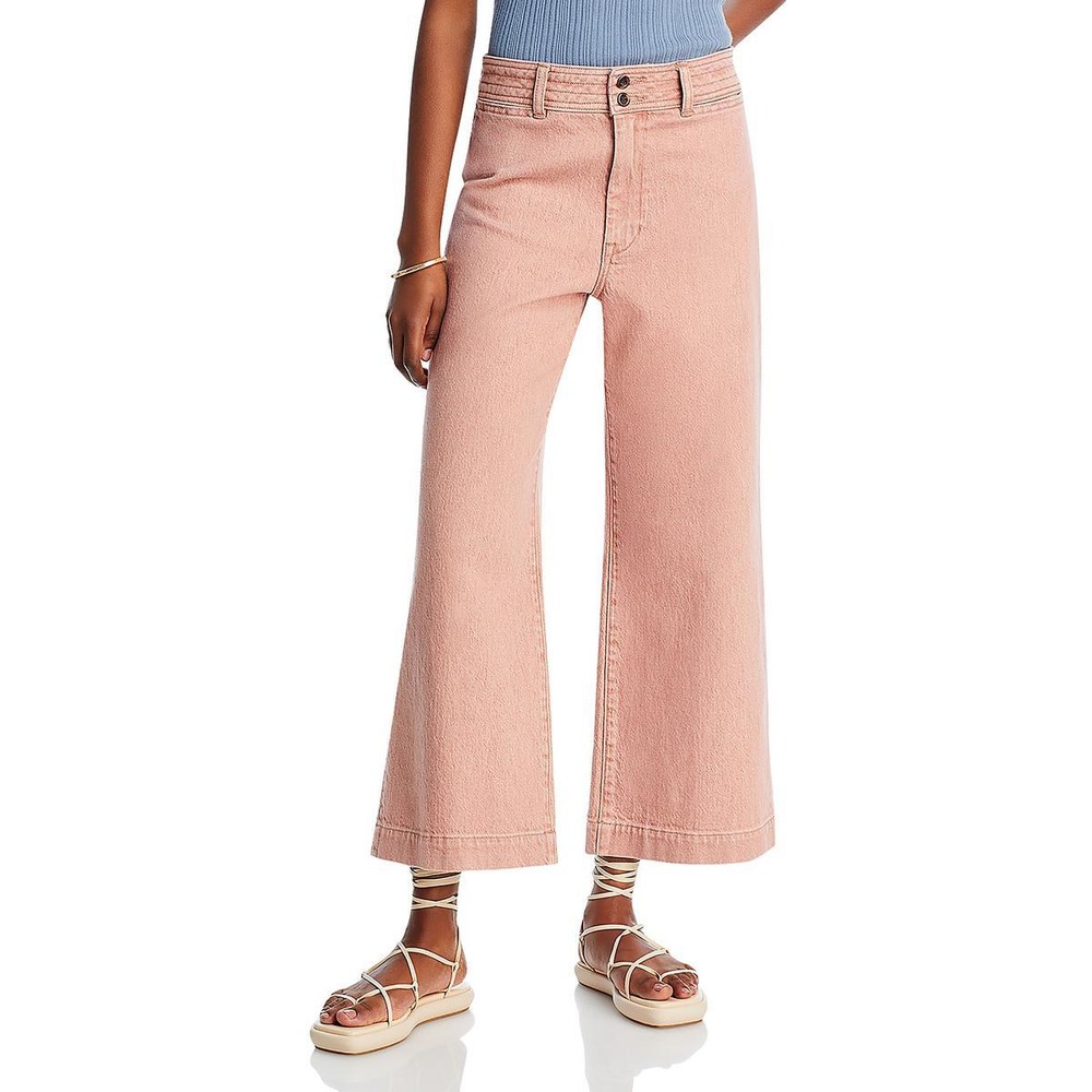 Faherty Womens Pink High Rise Denim Wide Leg Ankle Jeans 24 BHFO 0769