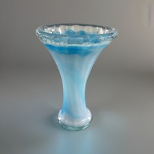 Murano Style Vintage Swung 7" Vase, Blue/White/Clear