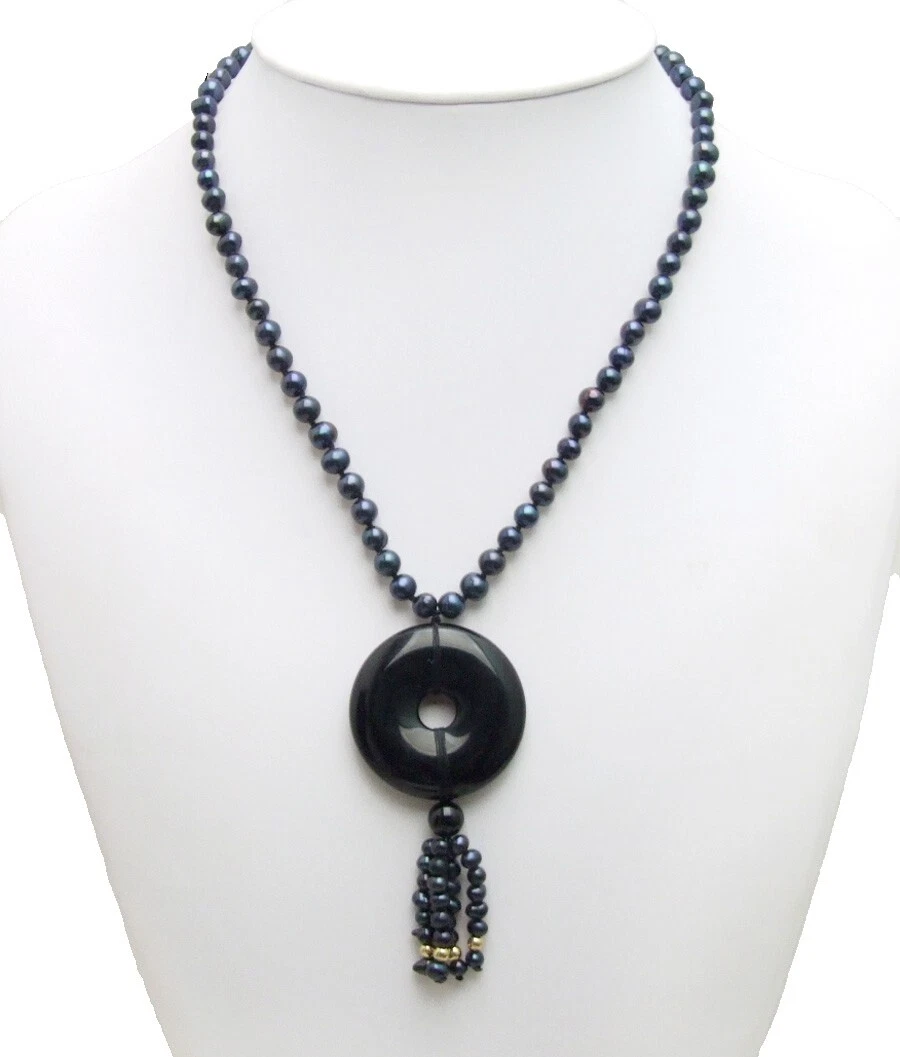 Moda Negro Bañado en Plata Perlas Collares y Colgantes