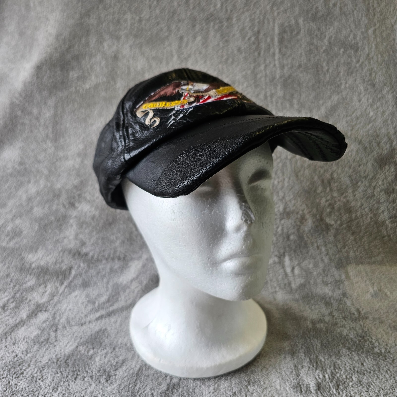 Leather hat patriotic patchwork embordered Black … - image 12