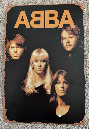 ABBA TIN SIGN 8 X 12 Swedish musical group singers Agnetha Frida Bjorn Benny