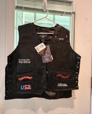 Diamond Plate Buffalo Leather Biker Jacket Vest Live To Ride Bald Eagle L NWT