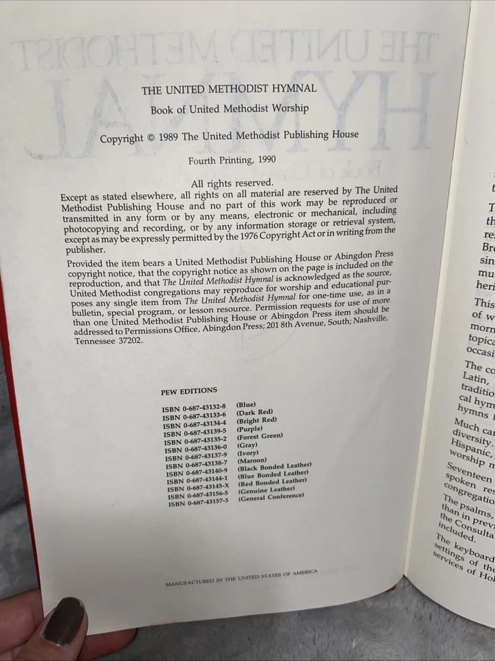1989 The United Methodist Hymnal Hard Cover Book Fourth Printing - Image 4 of 4