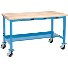 Mobile Workbench with Power Apron Maple Block Safety Edge 60"W x 30"D Blue