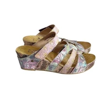 Spring Step L’Artiste Pinriyo Floral Purple Pastel Wedge Slide Sandal size 38 EU